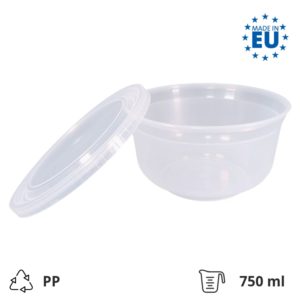 Posuda PP 750 ml d=140 mm prozirna, sa poklopcem (komplet)