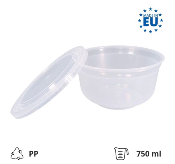 Posuda PP 750 ml d=140 mm prozirna, sa poklopcem (komplet)