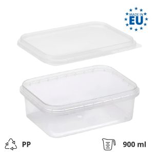 Posuda PP 900 ml 195×127 mm prozirna, sa poklopcem (komplet)