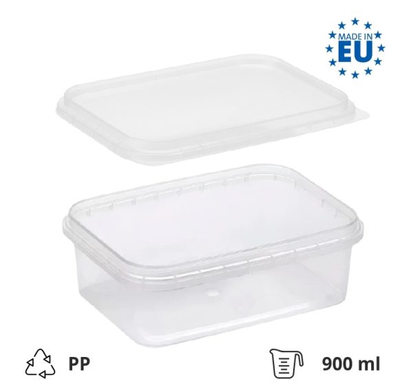 Posuda PP 900 ml 195×127 mm prozirna, sa poklopcem (komplet)