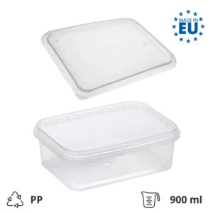 Posuda PP 900 ml 195×127 mm prozirna, sa poklopcem (komplet)
