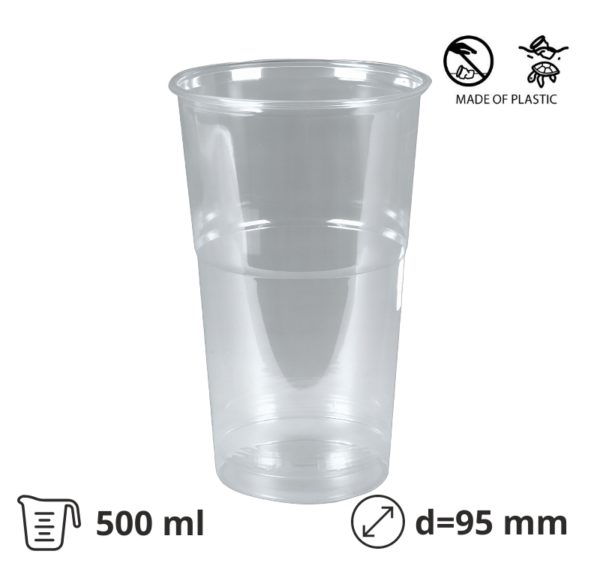 Čaša rPet 500 ml prozirna tvrde d=95 mm 50 kom