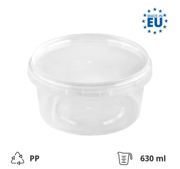 Posuda PP 630 ml prozirna, sa poklopcem (komplet)