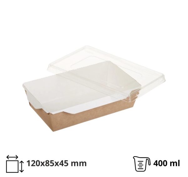 Papirnata posuda s prozirnim poklopcem ECO OpSalad 400 ml 120х85х45 mm kraft [50 kom/pak]