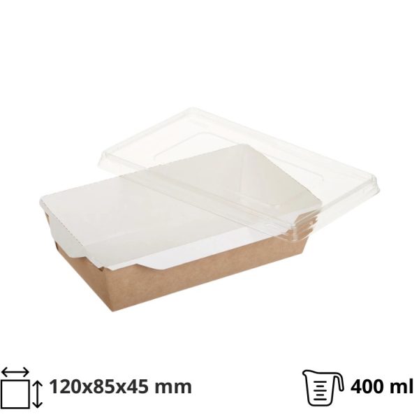 Papirnata posuda s prozirnim poklopcem ECO OpSalad 400 ml 120х85х45 mm kraft [50 kom/pak]