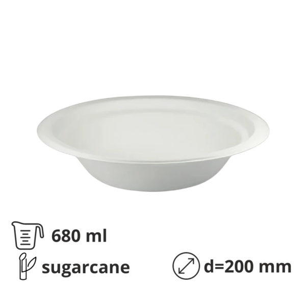 Tanjur BIO (sugarcanes) duboko 680 ml d=200 mm bijela 50 kom