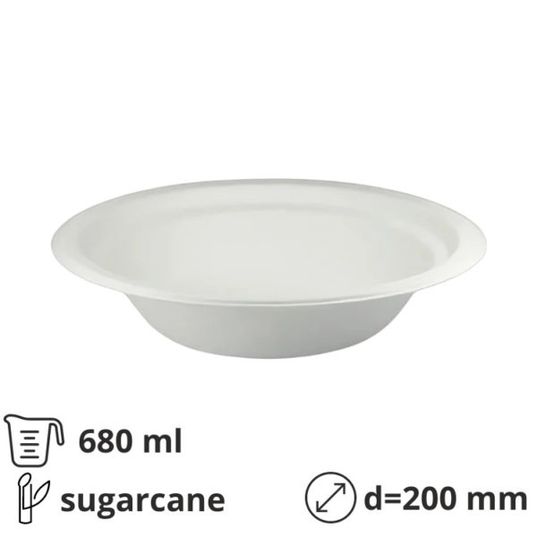 Tanjur BIO (sugarcanes) duboko 680 ml d=200 mm bijela 50 kom