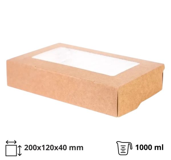 Papirnata posuda s prozorom ECO TABOX 1000 ml 200x120x40 mm kraft 25 kom