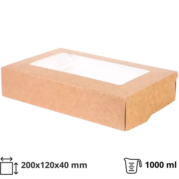 Papirnata posuda s prozorom ECO TABOX 1000 ml 200x120x40 mm kraft 25 kom
