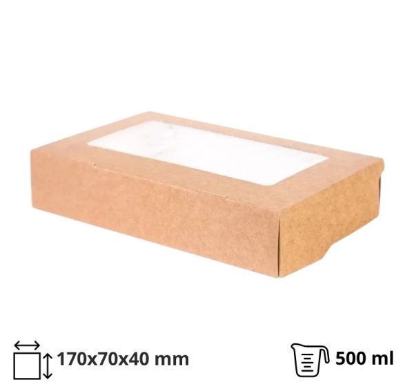 Papirnata posuda s prozorom ECO TABOX 500 ml 170x70x40 mm kraft 25 kom