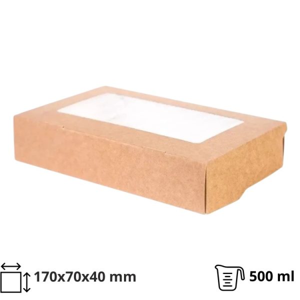 Papirnata posuda s prozorom ECO TABOX 500 ml 170x70x40 mm kraft 25 kom