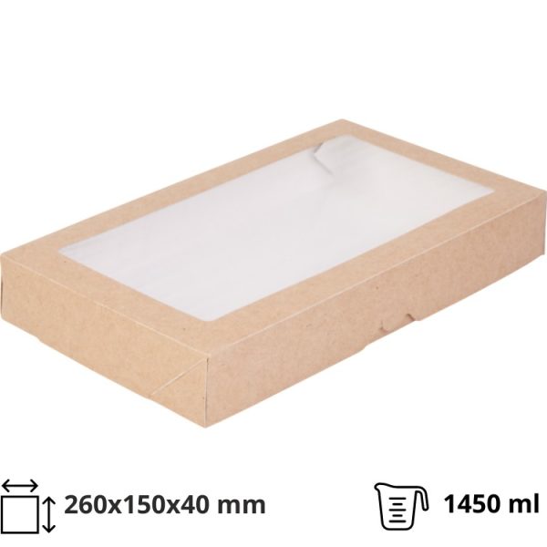 Papirnata posuda  s prozorom ECO TABOX 1450 ml 260x150x40 mm kraft 25 kom