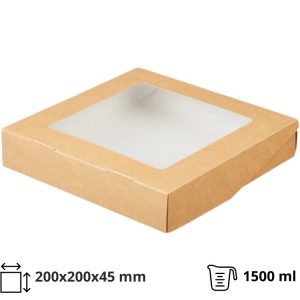 Papirnata posuda  s prozorom ECO TABOX 1500 ml 200x200x45 mm kraft 25 kom