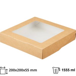 Papirnata posuda  s prozorom ECO TABOX 1555 ml 200x200x55 mm kraft 25 kom