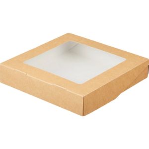 Papirnata posuda  s prozorom ECO TABOX 1555 ml 200x200x55 mm kraft 25 kom