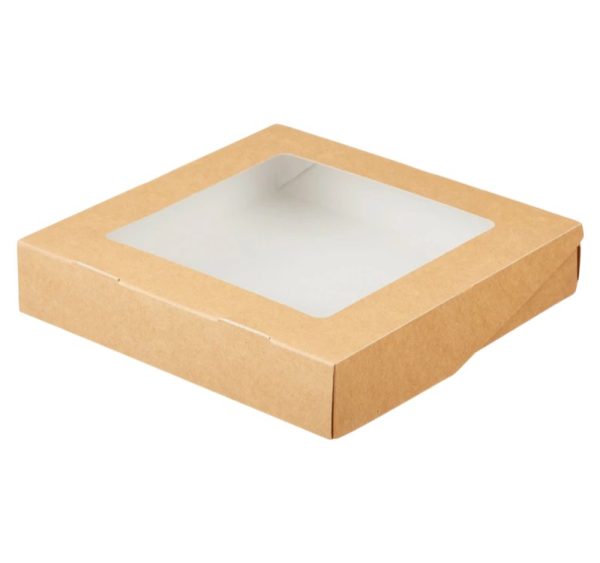 Papirnata posuda s prozorom ECO TABOX 1555 ml 200x200x55 mm kraft 25 kom