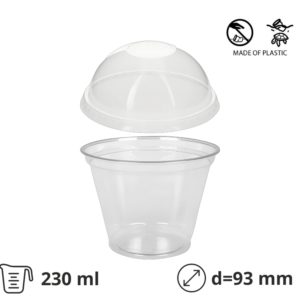 Čaša PET 230 (270) ml d=93 mm prozirna za poklopcem, 50 kom (komplet)