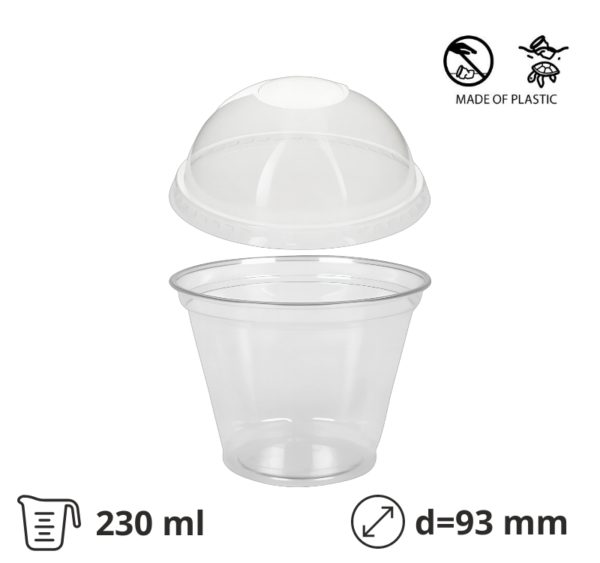Čaša PET 230 (270) ml d=93 mm prozirna za poklopcem, 50 kom (komplet)