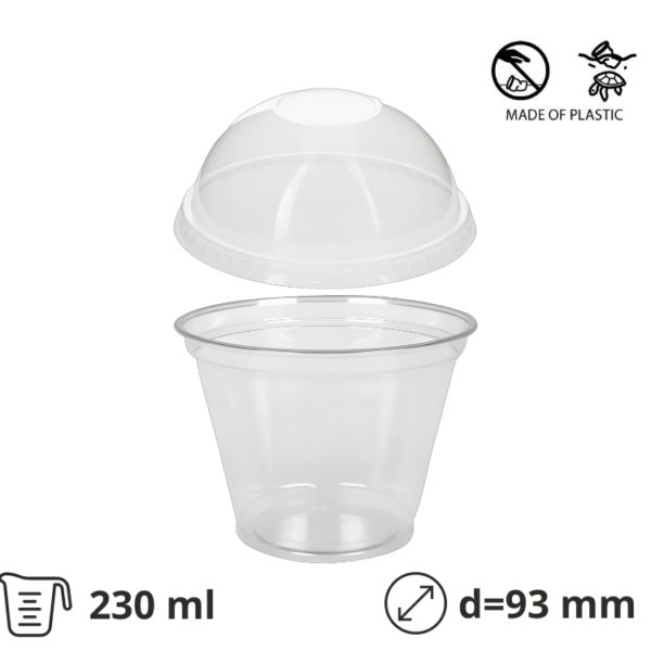 Čaša PET 230 (270) ml d=93 mm prozirna za poklopcem, 50 kom (komplet)