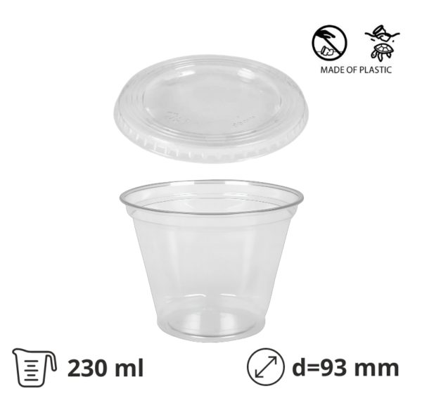 Čaša PET 230 (270) ml d=93 mm prozirna za poklopcem 50 kom (komplet)