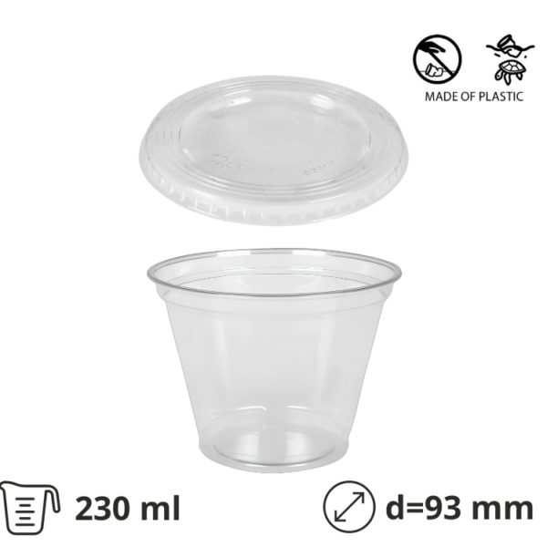 Čaša PET 230 (270) ml d=93 mm prozirna za poklopcem 50 kom (komplet)