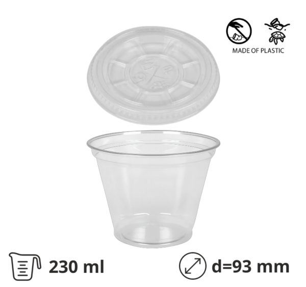 Čaša PET 230 (270) ml d=93 mm prozirna za poklopcem 50 kom (komplet)