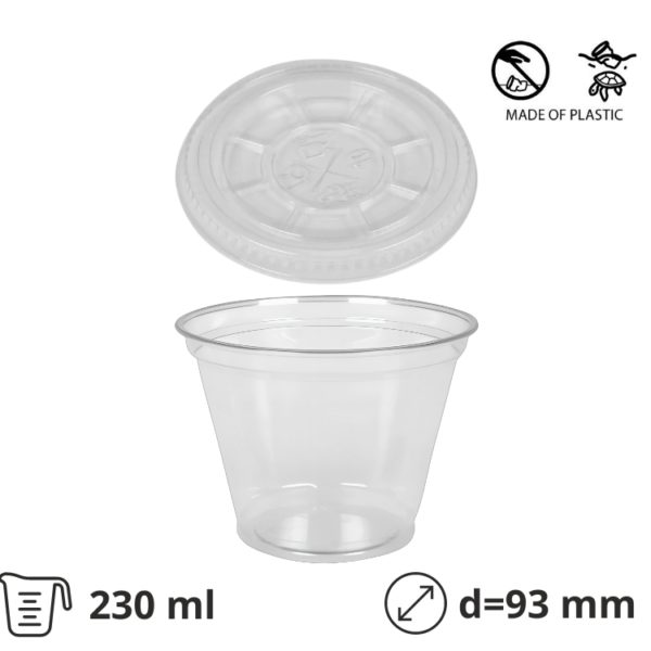 Čaša PET 230 (270) ml d=93 mm prozirna za poklopcem 50 kom (komplet)