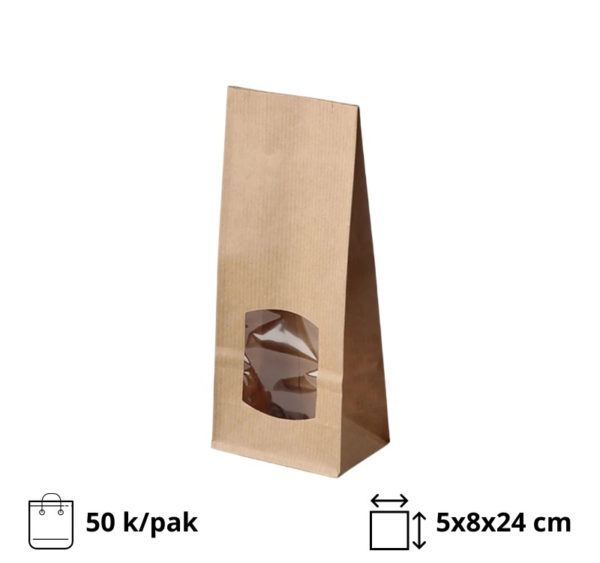 Papirnata vrećica s prozorom 50х80х240 mm rjava obojena 50 kom