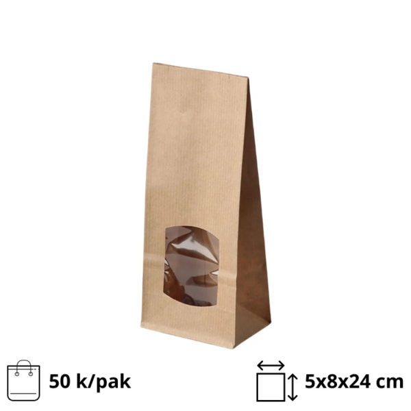Papirnata vrećica s prozorom 50х80х240 mm rjava obojena 50 kom