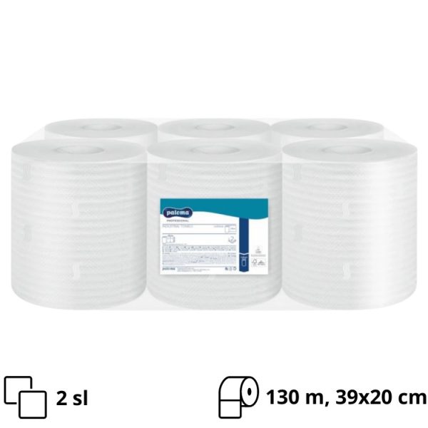 Papirnati ručnici 2 sl 130m h=39cm bijela centralno izvlačenje sa perforacijom (list 39x20cm) Cellulose Paloma 6 rol