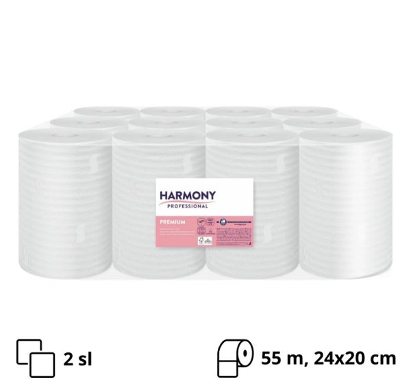 Papirnati ručnici Paloma 2 sl 55 m, list 24×20 cm, centralno izvlačenje sa perforacijom, bijeli 12 rol