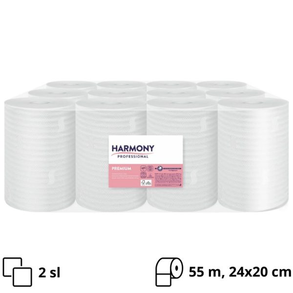 Papirnati ručnici Paloma 2 sl 55 m, list 24×20 cm, centralno izvlačenje sa perforacijom, bijeli 12 rol
