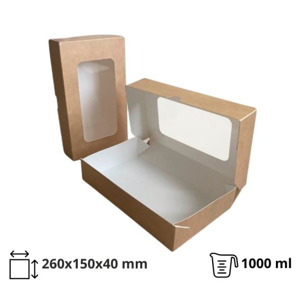 Papirnata posuda s prozorom ECO TABOX 1000 ml 200x120x40 mm kraft 50 kom