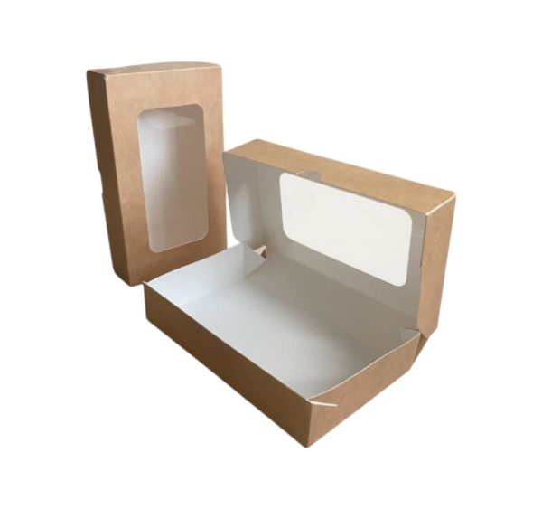 Papirnata posuda s prozorom ECO TABOX 1000 ml 200x120x40 mm kraft 50 kom