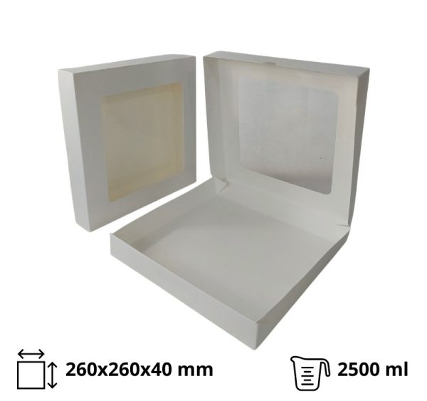 Papirnata posuda s prozorom ECO TABOX 2500 ml 260x260x40 mm bijela 50 kom