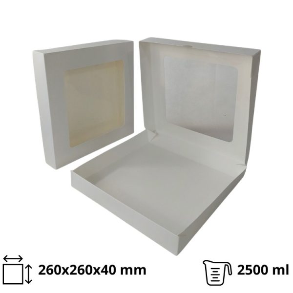 Papirnata posuda s prozorom ECO TABOX 2500 ml 260x260x40 mm bijela 50 kom