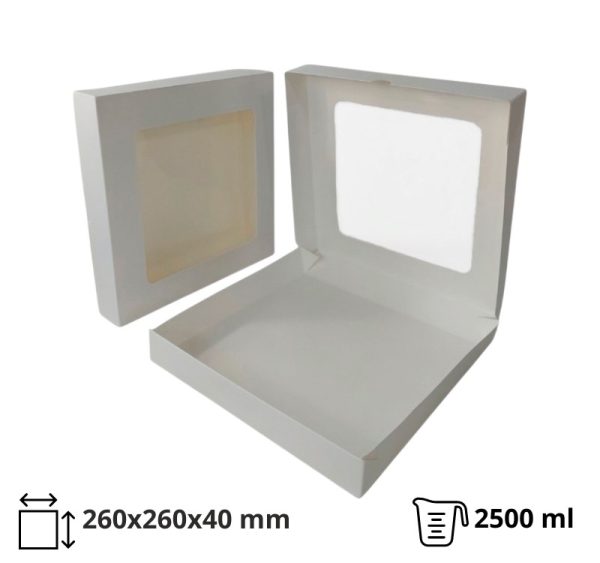 Papirnata posuda s prozorom ECO TABOX 2500 ml 260x260x40 mm bijela 50 kom