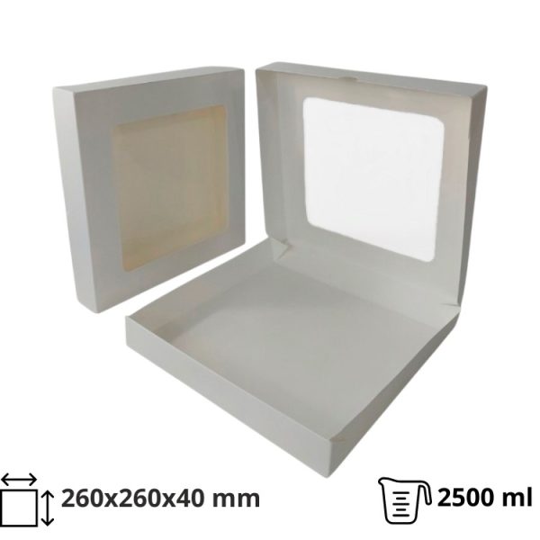 Papirnata posuda s prozorom ECO TABOX 2500 ml 260x260x40 mm bijela 50 kom