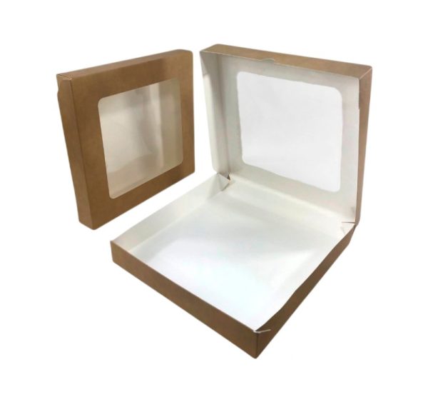 Papirnata posuda s prozorom ECO TABOX 2500 ml 260x260x40 mm kraft 50 kom