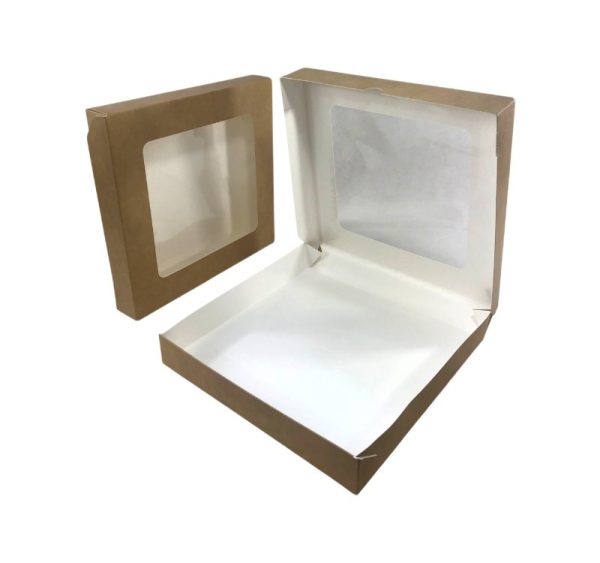 Papirnata posuda s prozorom ECO TABOX 2500 ml 260x260x40 mm kraft 50 kom