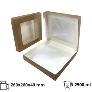 Papirnata posuda s prozorom ECO TABOX 2500 ml 260x260x40 mm kraft 50 kom
