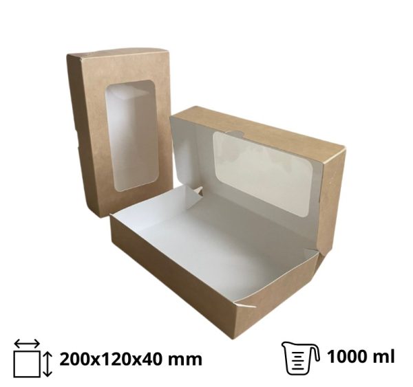 Papirnata posuda s prozorom ECO TABOX 1000 ml 200x120x40 mm kraft 50 kom