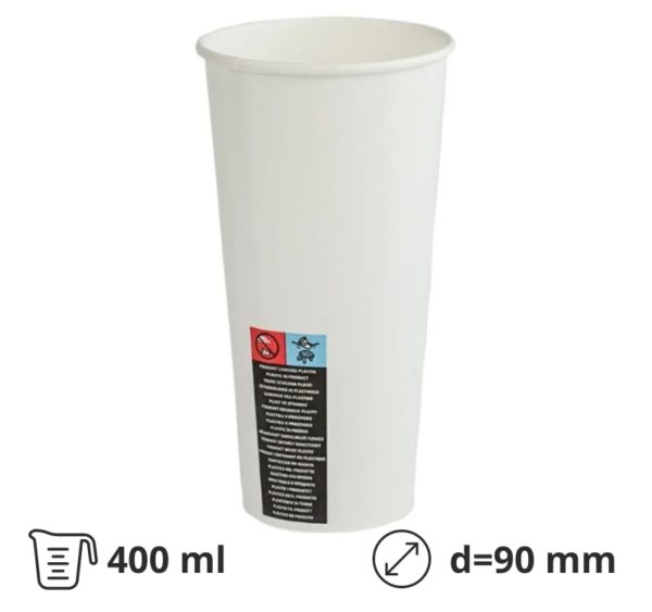 Čaša papirnata 400 (480) ml d=90 mm 1-slojna bijela SUP, 50 kom