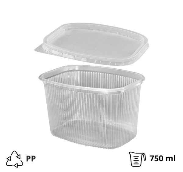 Posuda PP 750 ml 139x102x90mm prozirna, s porkovom, 50 kom komplet