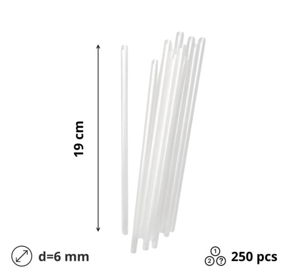 Slamke plastične l=190 mm d=6 mm prozirna 250 kom/pak