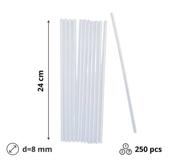 Slamke plastične l=240 mm d=8 mm prozirna 250 kom/pak