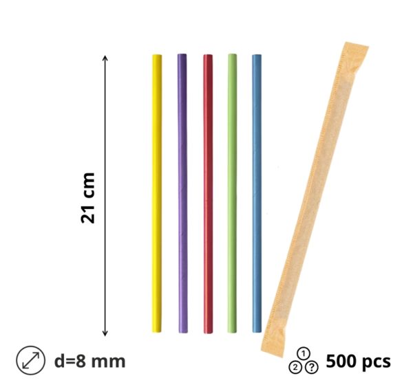 Slamke papirnate l=210 mm d=8 mm MIX pojedinacno pakiranje 500 kom/pak