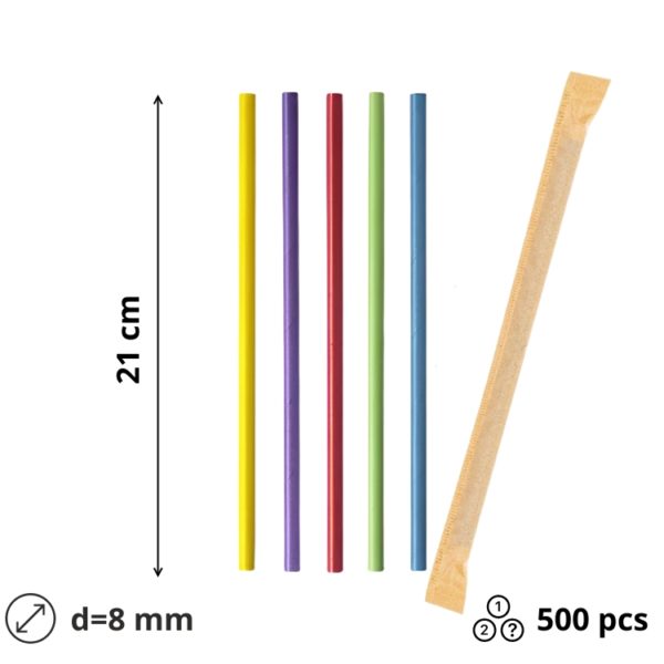 Slamke papirnate l=210 mm d=8 mm MIX pojedinacno pakiranje 500 kom/pak