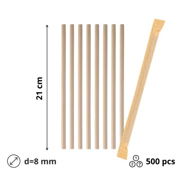 Slamke papirnate l=210 mm d=8 mm kraft pojedinacno pakiranje 500 kom/pak