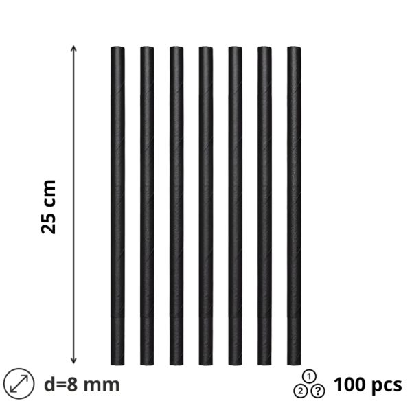 Slamke papirnate l=250 mm d=8 mm crne 100 kom/pak